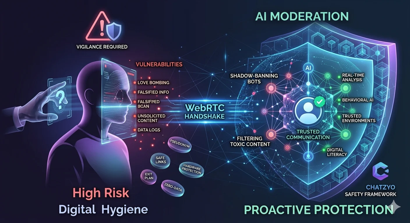 Digital security dashboard illustrating AI moderation vs risks