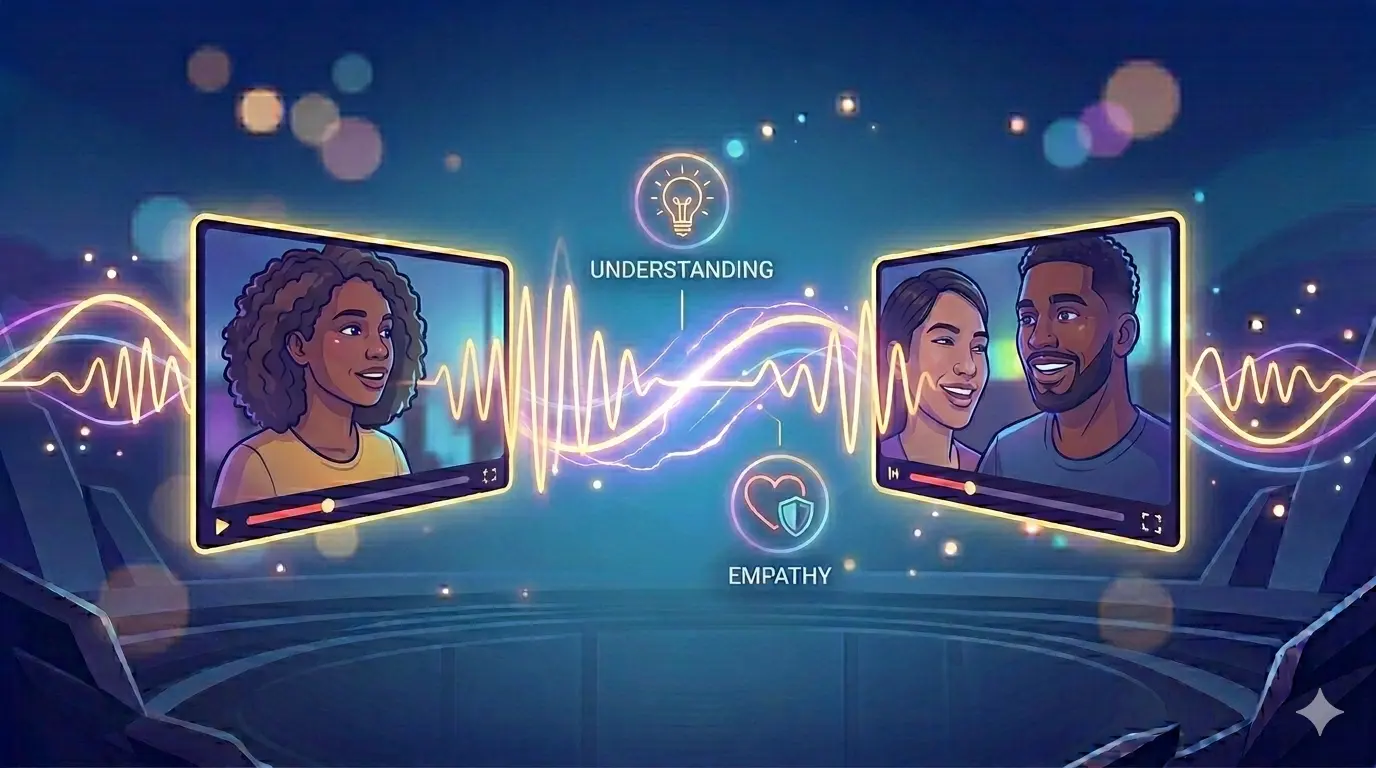 Digital illustration of deep listening in a video chat