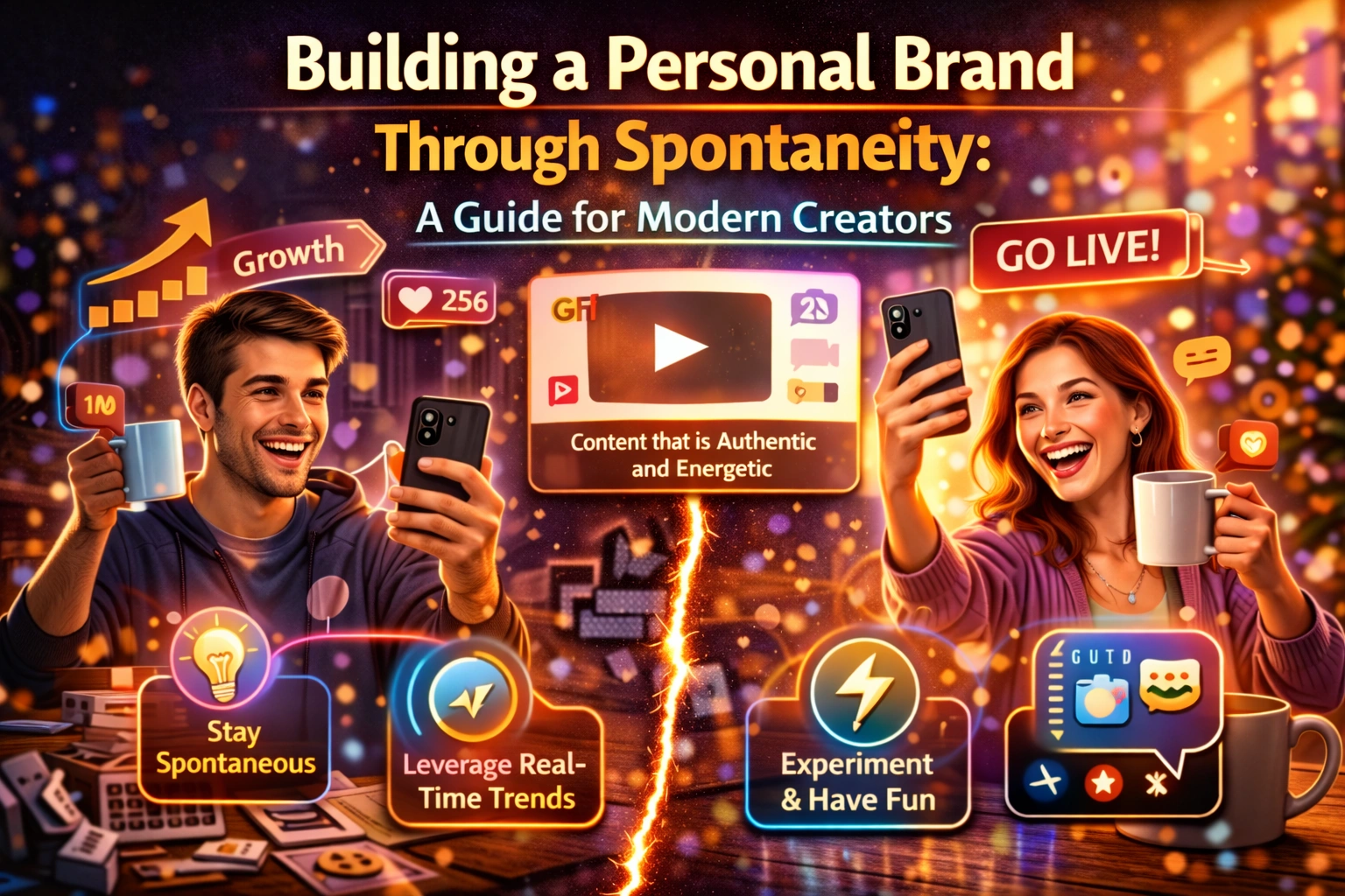Conceptual illustration of a modern creator utilizing unscripted video chat to build an authentic brand
