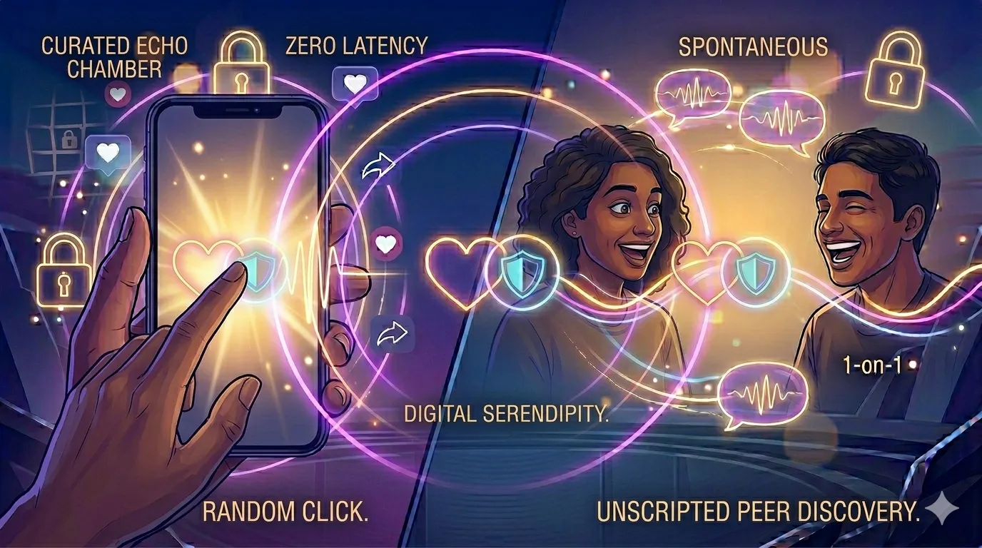 Conceptual illustration of global serendipity and random connections across a digital network
