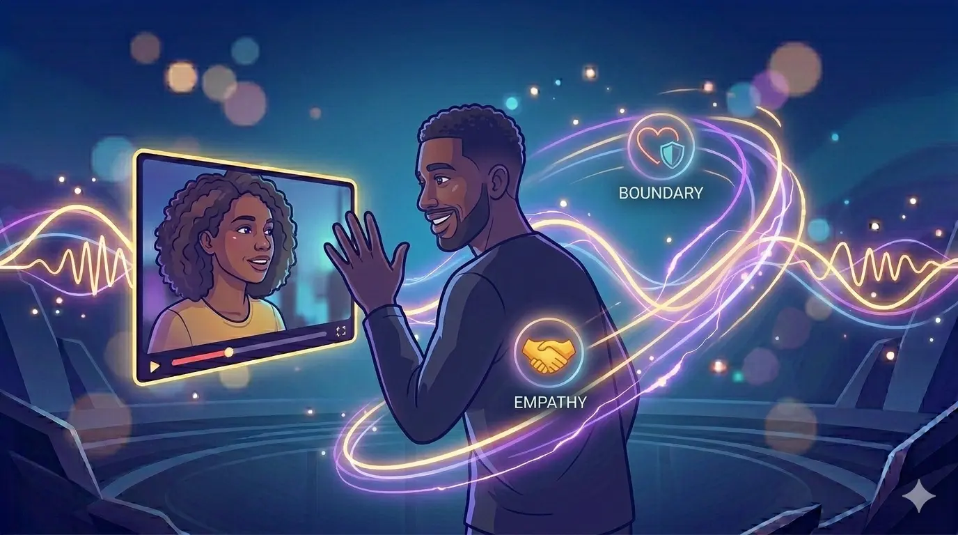 Digital illustration showing a graceful exit from a video chat