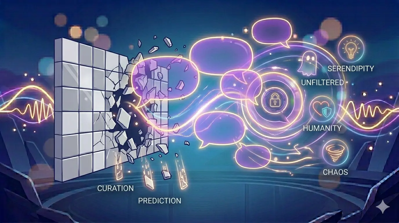 Digital art representing the break from algorithmic grids to chaotic connections