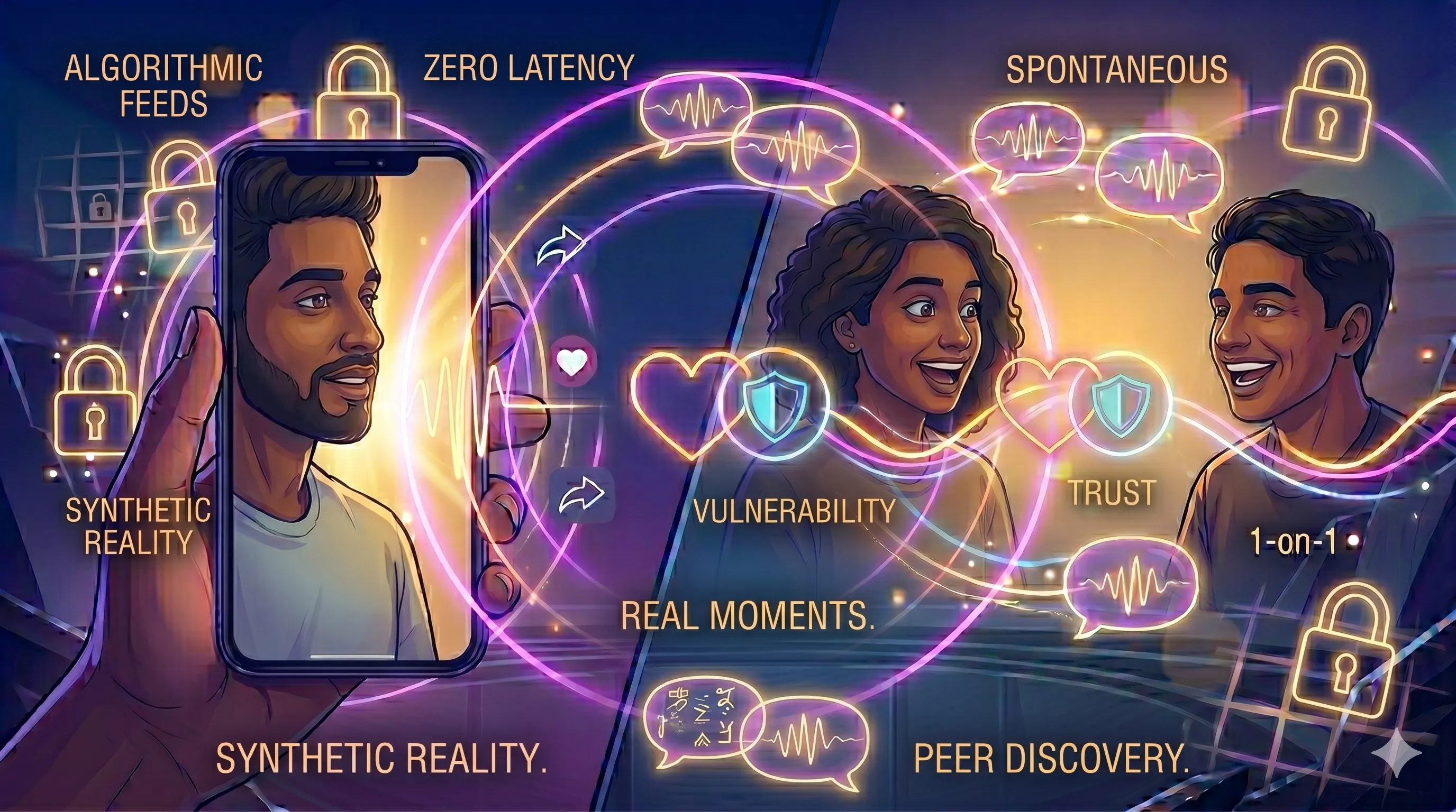 Human connection breaking through digital follower counts