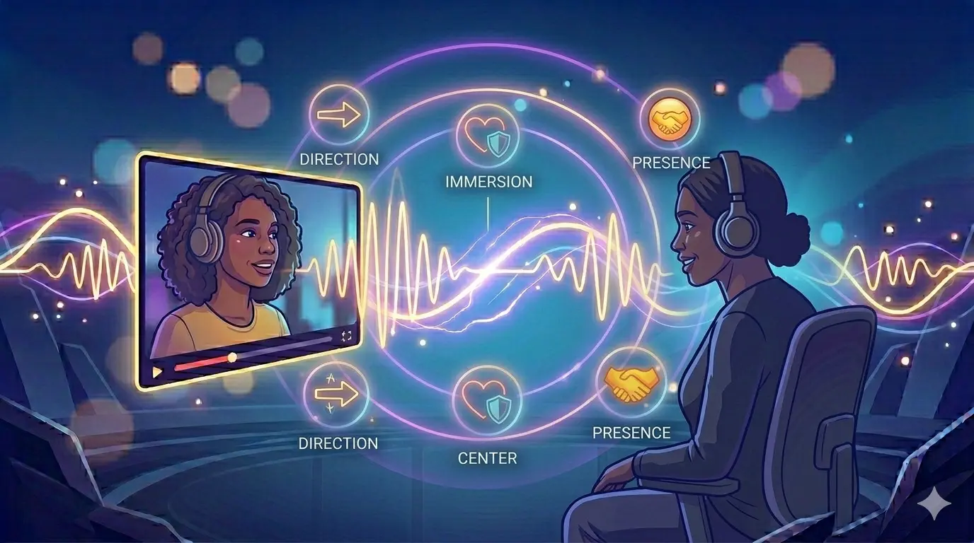 Digital illustration of directional sound waves in video chat