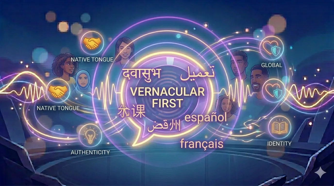 Conceptual art of native language connections dominating global digital spaces