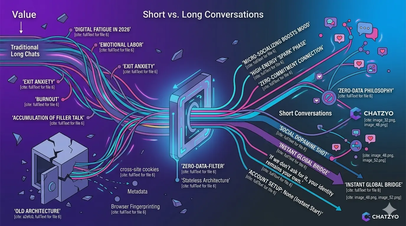 Visual comparison of brief digital connections vs long chats