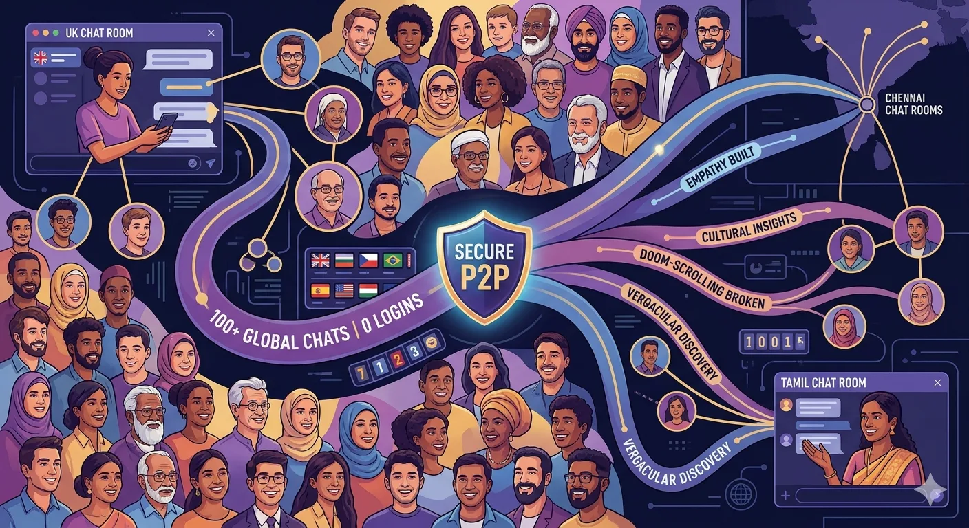 A global mosaic of smiling faces representing 100 spontaneous video chat connections