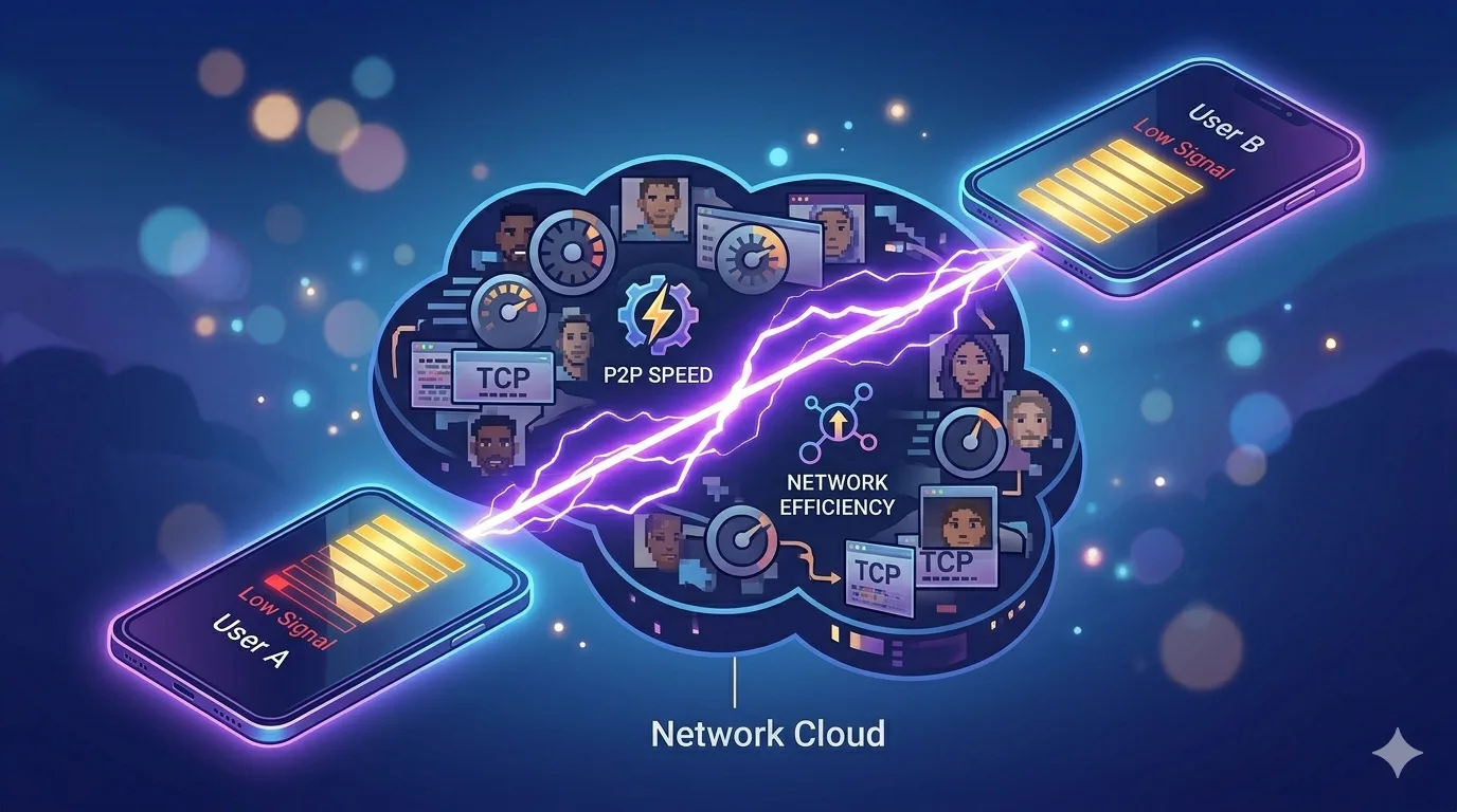 A digital visualization of a fast peer-to-peer data connection